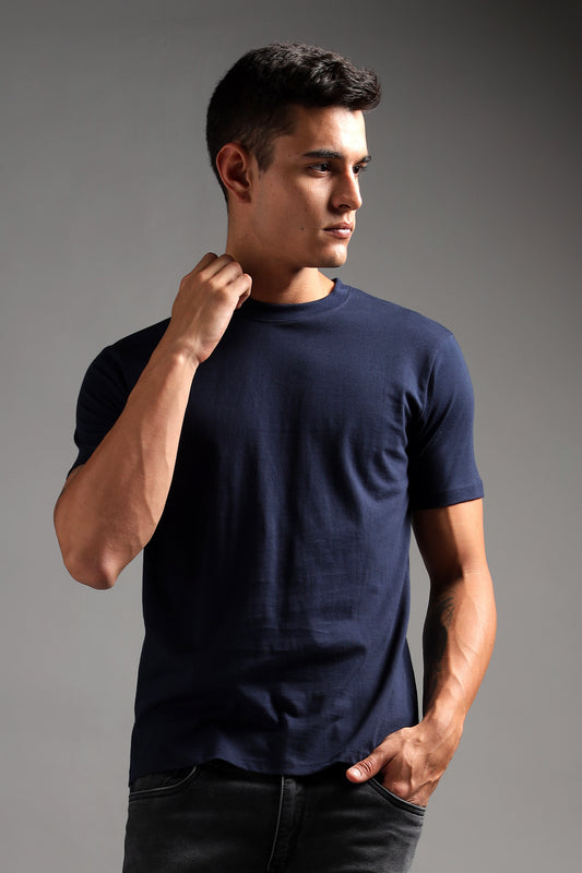 100% Pure Supima Cotton Crew Neck - Night Fall (Navy) - String Scape
