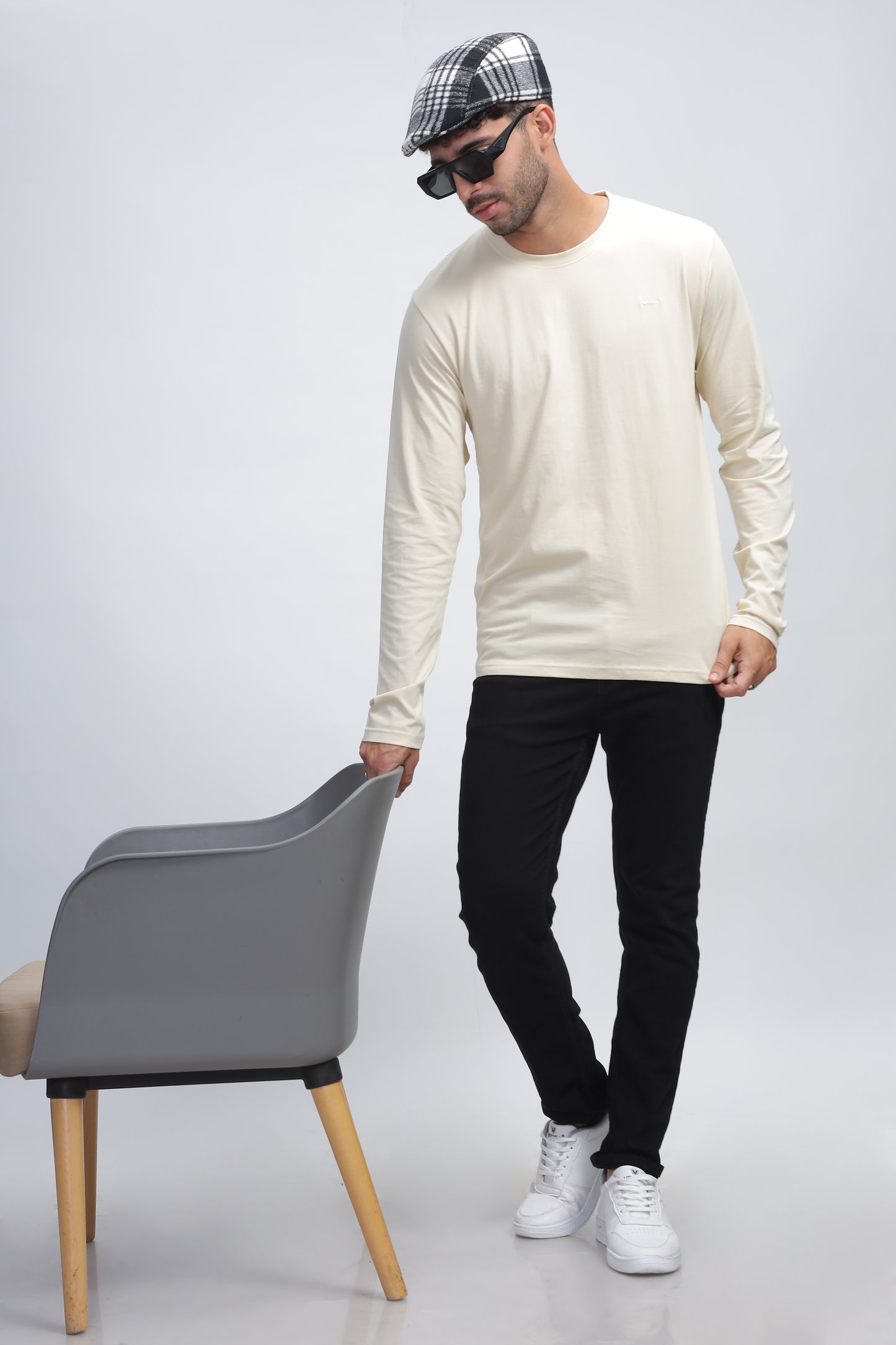 100% Pure Supima Cotton Crew Neck Full Sleeve - Beach (Beige) - String Scape