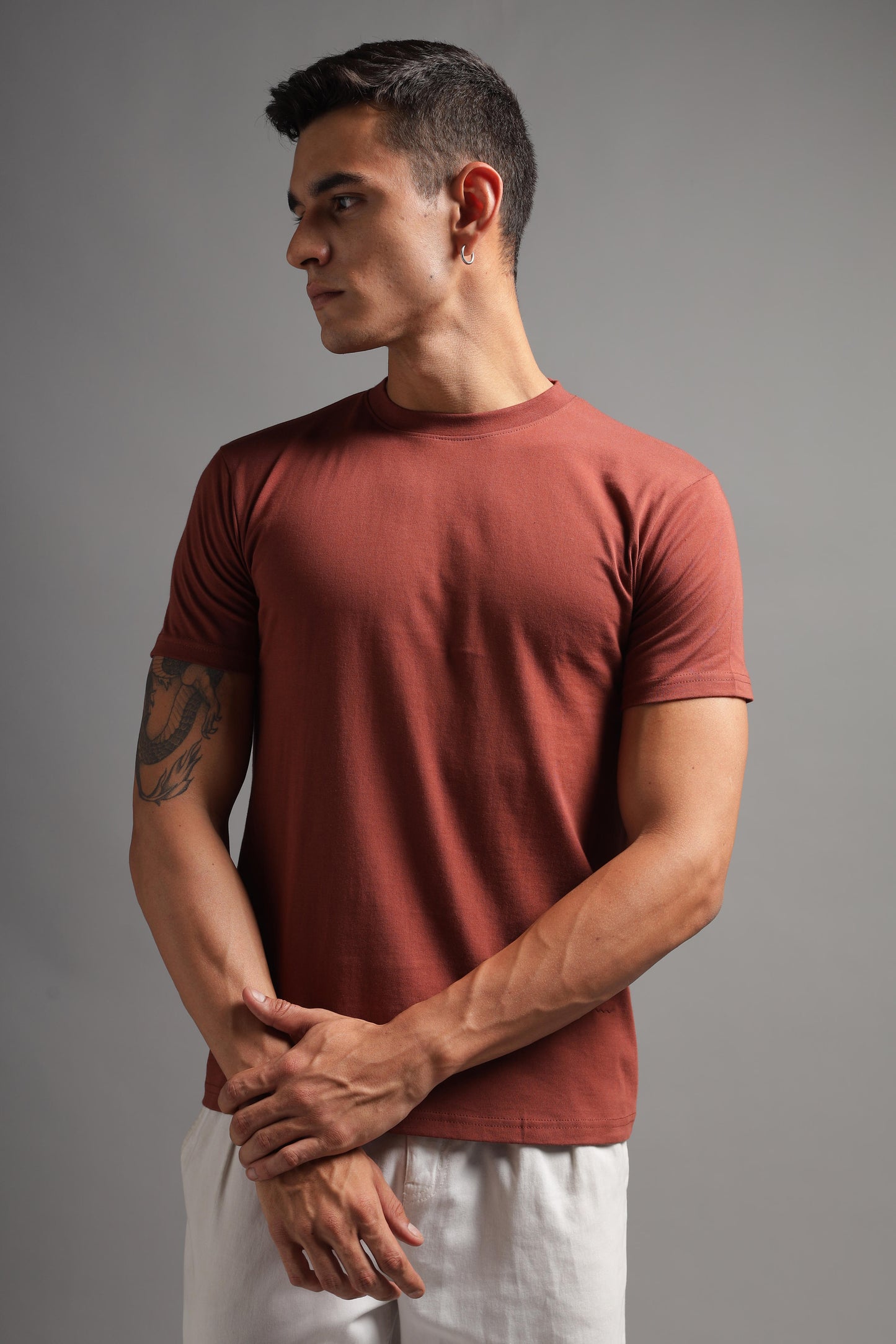 100% Pure Supima Cotton Crew Neck - Rust (Deep Maroon) - String Scape