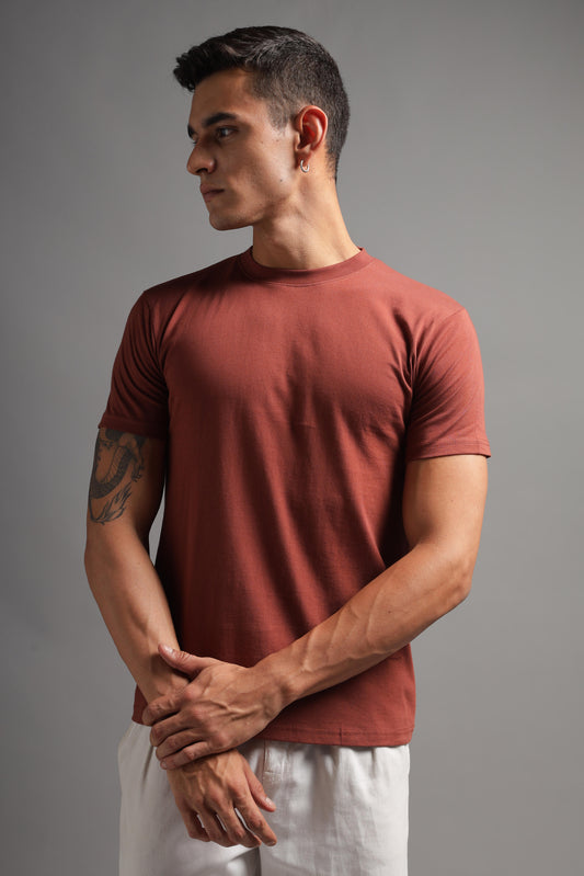 100% Pure Supima Cotton Crew Neck - Rust (Deep Maroon) - String Scape
