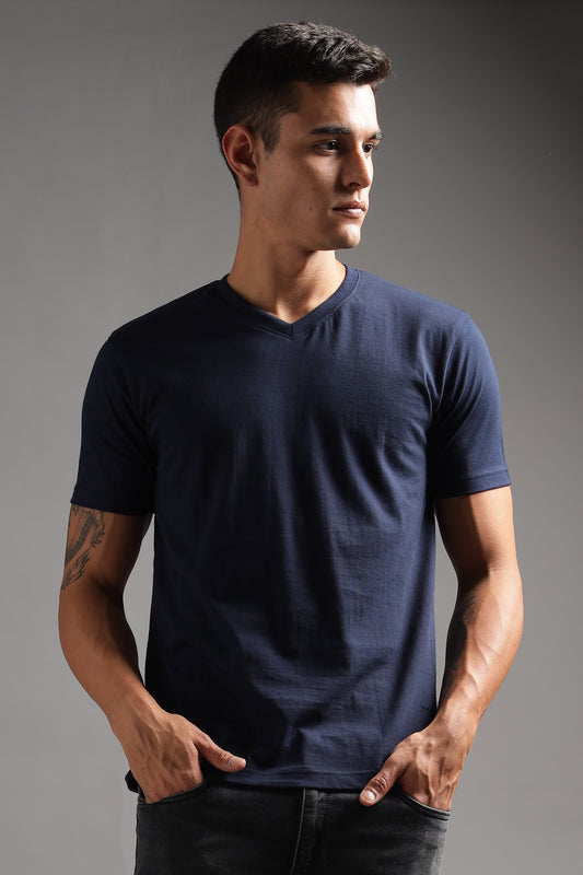 100% Pure Supima Cotton V Neck - Night Fall (Navy) - String Scape