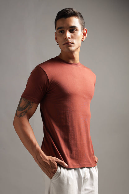 100% Pure Supima Cotton Crew Neck - Rust (Deep Maroon) - String Scape