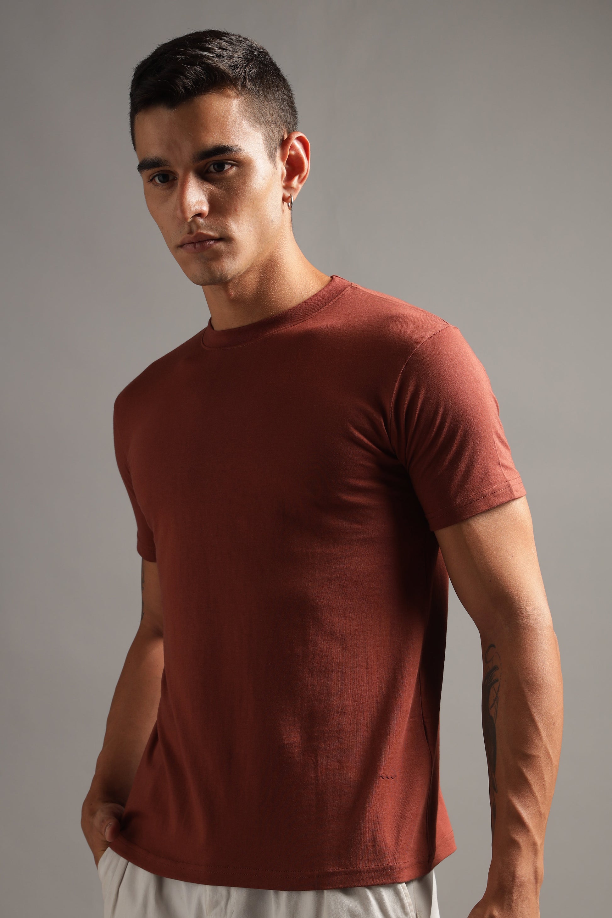 100% Pure Supima Cotton Crew Neck - Rust (Deep Maroon) - String Scape