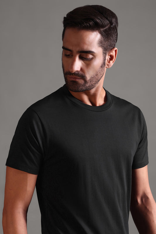 100% Pure Supima Cotton Crew Neck - Black - String Scape