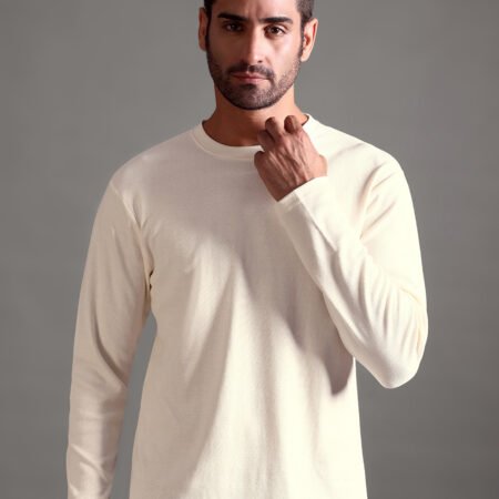 Eyelet Waffle Textured Crew Neck Full Sleeve - Off White