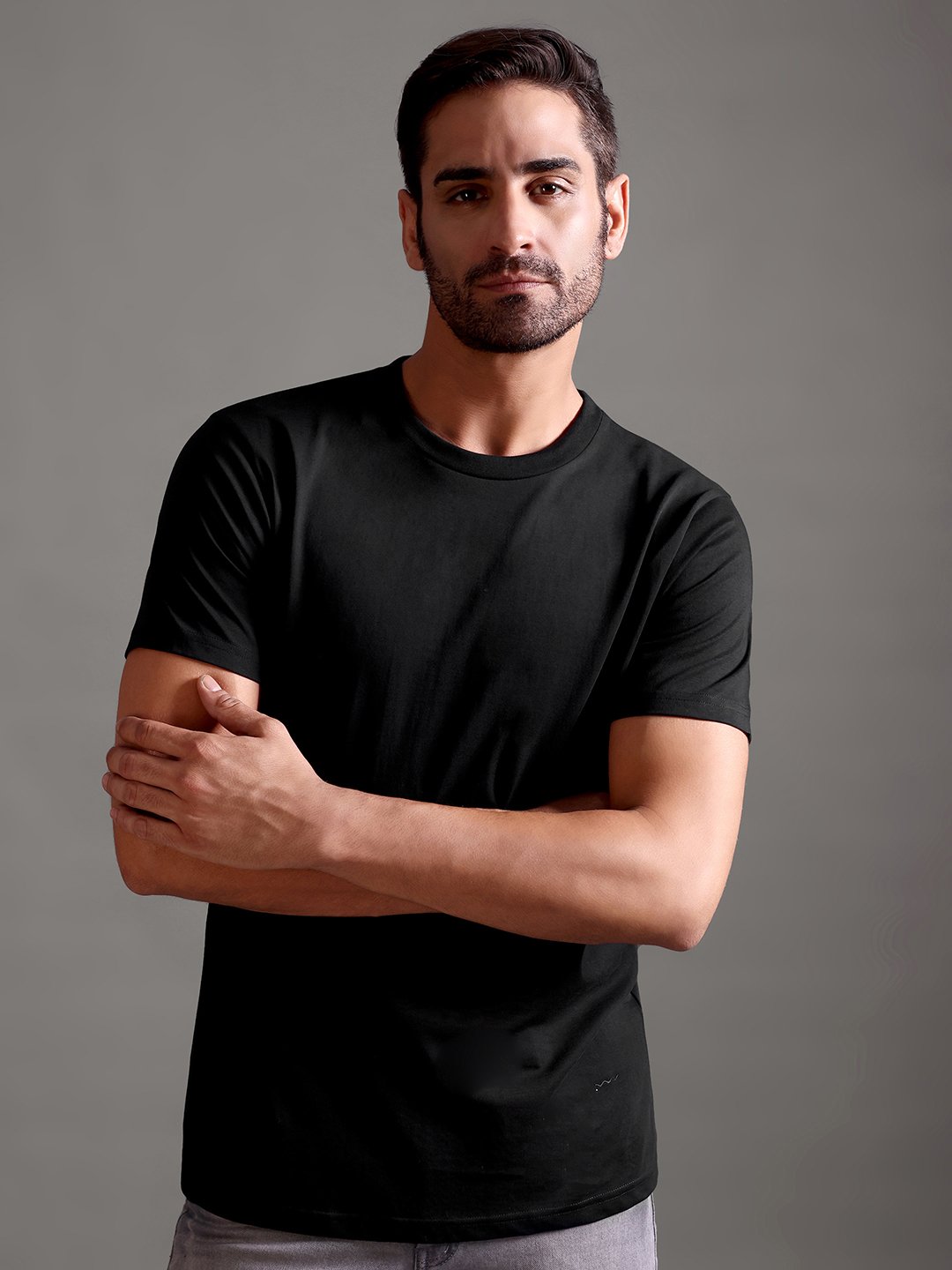 100% Pure Supima Cotton Crew Neck - Black - Image 1