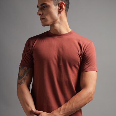 100% Pure Supima Cotton Crew Neck - Rust (Deep Maroon) - Image 1