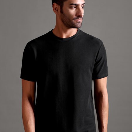 Honeycomb Waffle Textured Crew Neck - Black