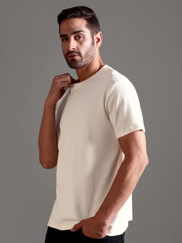 Eyelet Waffle Textured Crew Neck - Off White