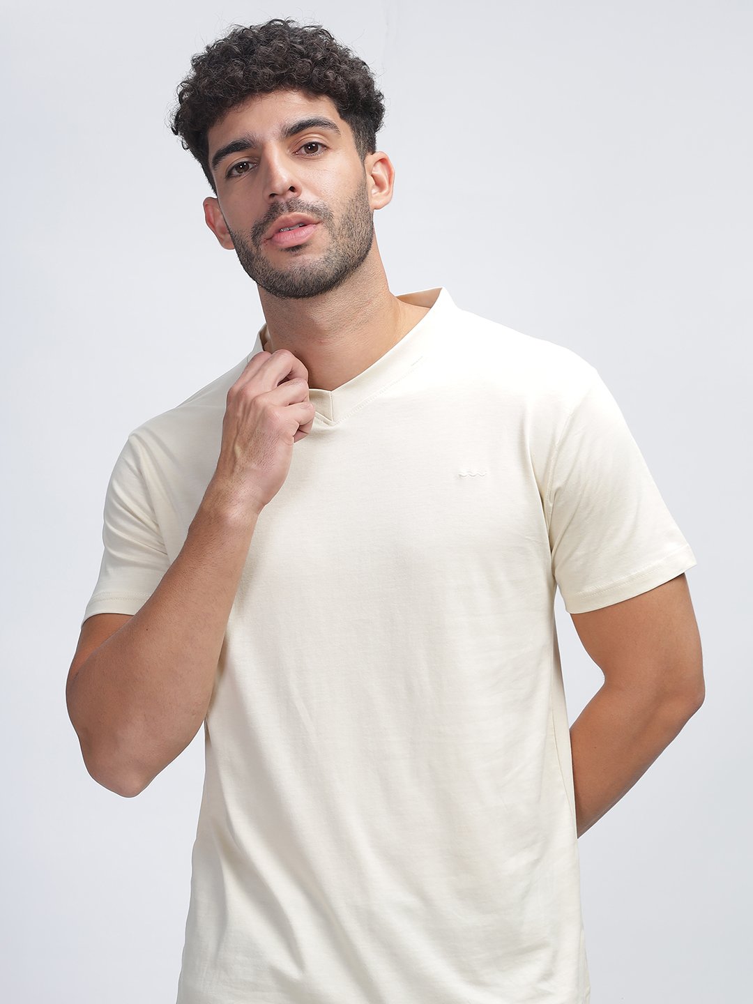 100% Pure Supima Cotton V Neck - Beach (Beige) - Image 1