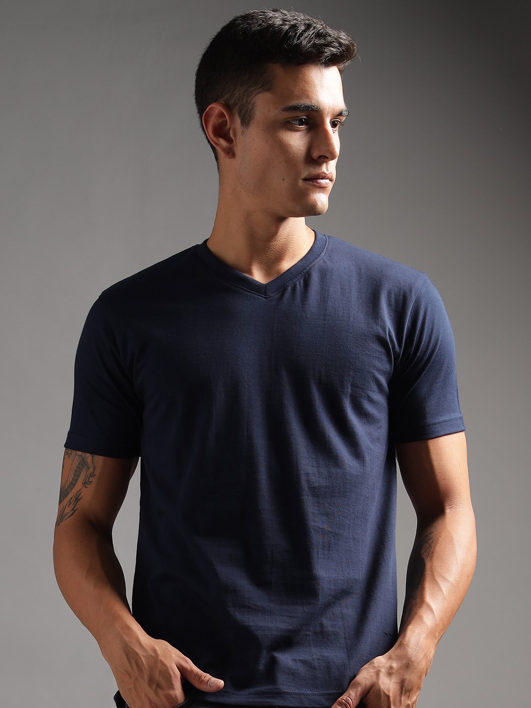 100% Pure Supima Cotton V Neck - Night Fall (Navy) - Image 1