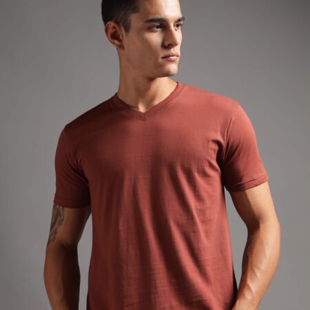 100% Pure Supima Cotton V Neck - Rust (Deep Maroon) - Image 1