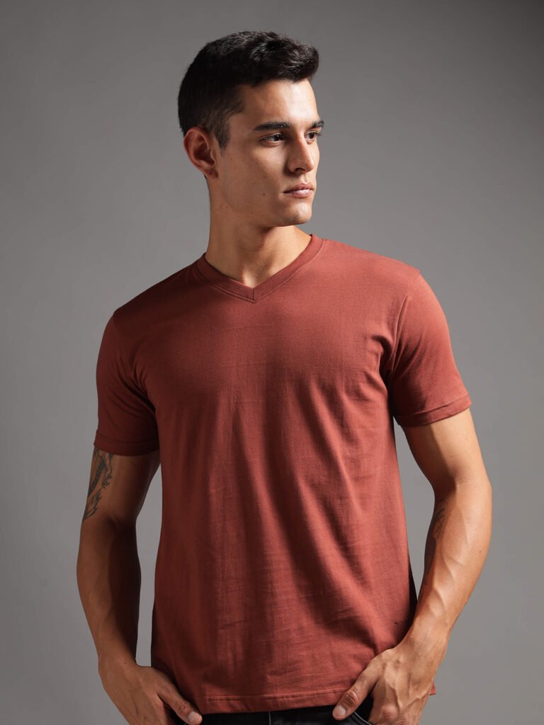 100% Pure Supima Cotton V Neck - Rust (Deep Maroon)