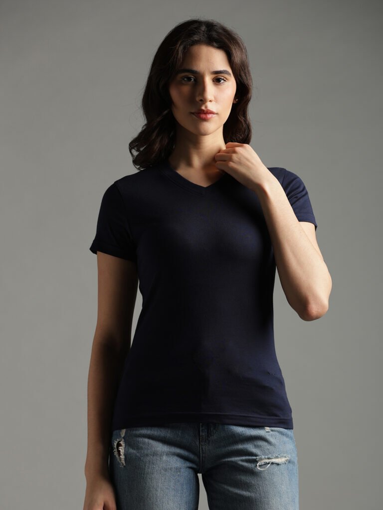 100% Pure Supima Cotton V Neck - Night Fall (Navy) (W)