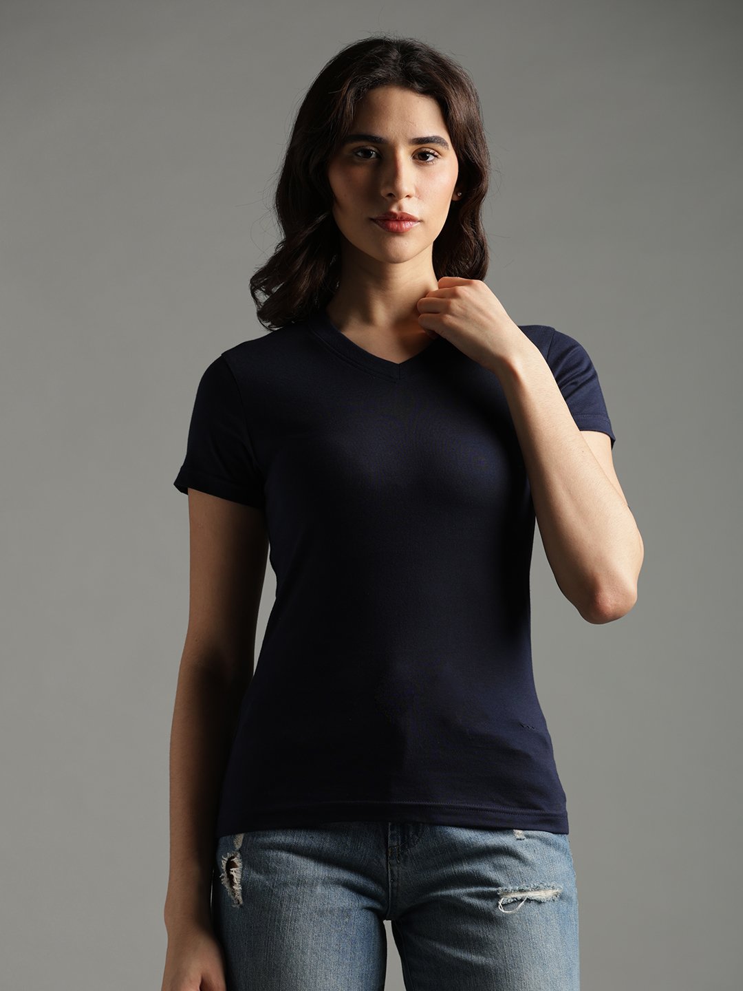 100% Pure Supima Cotton V Neck - Night Fall (Navy) (W) - Image 1