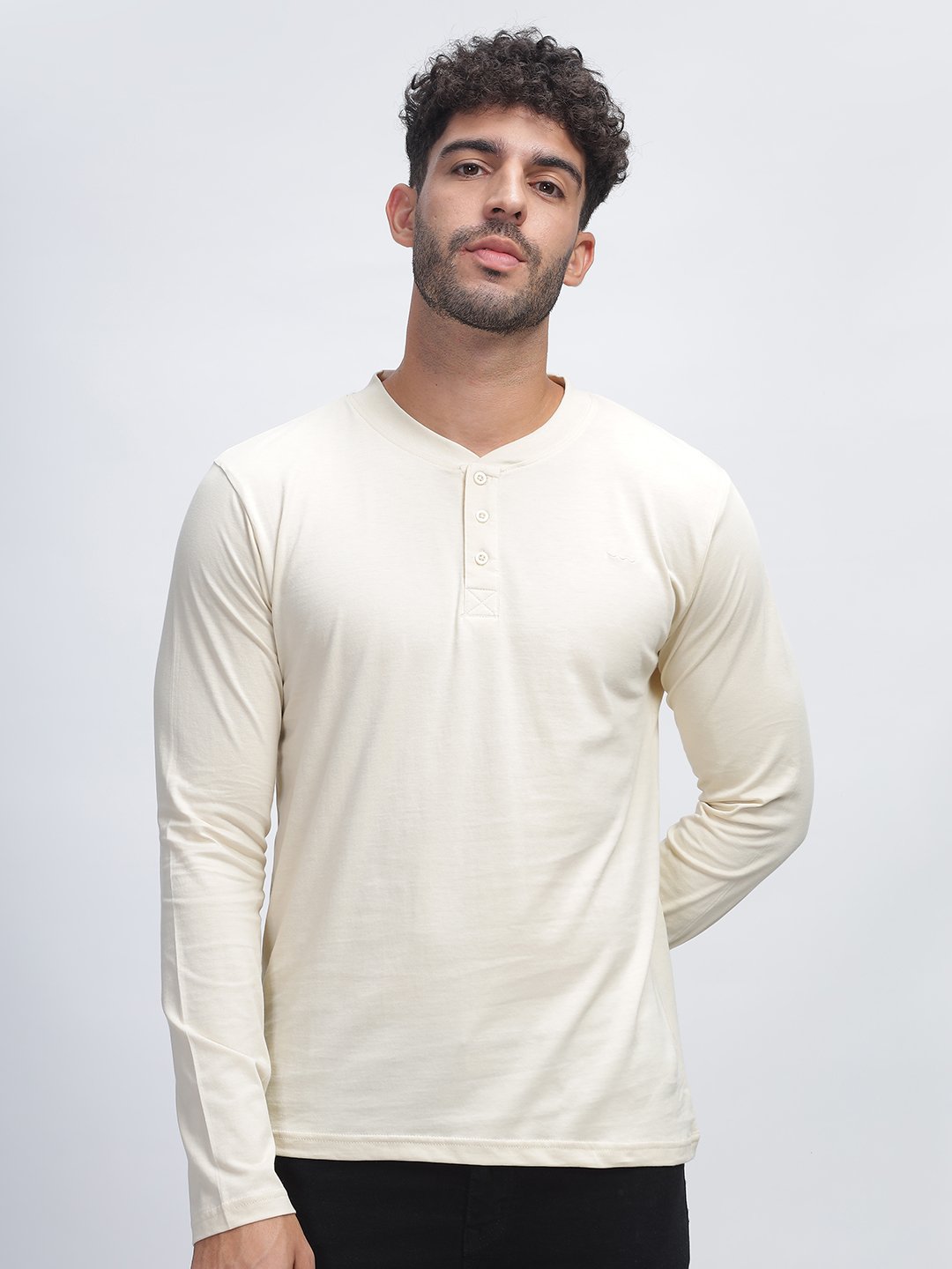 100% Pure Supima Cotton Henley Full Sleeve - Beach (Beige) - Image 1