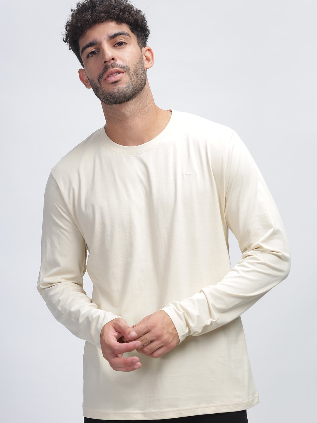 100% Pure Supima Cotton Crew Neck Full Sleeve - Beach (Beige) - Image 1