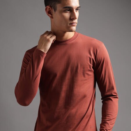 100% Pure Supima Cotton Crew Neck Full Sleeve - Rust (Deep Maroon)