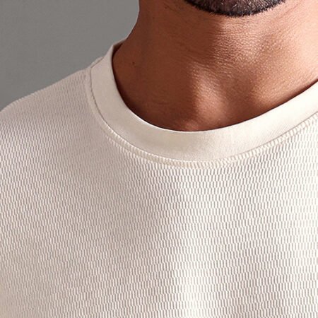 Eyelet Waffle Textured Crew Neck Full Sleeve - Off White - Image 2