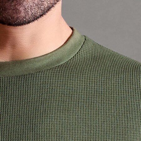 Waffle Textured Crew Neck - Olive Green - Image 2