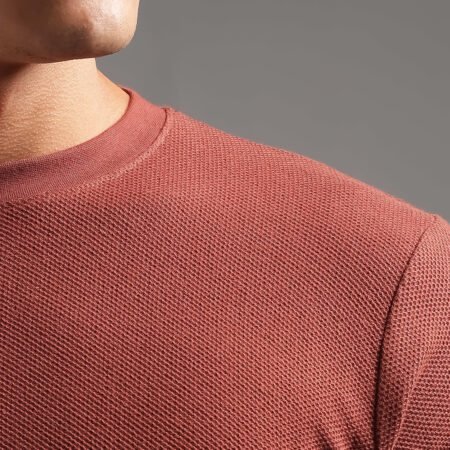 Honeycomb Waffle Textured Crew Neck - Rust (Deep Maroon) - Image 2