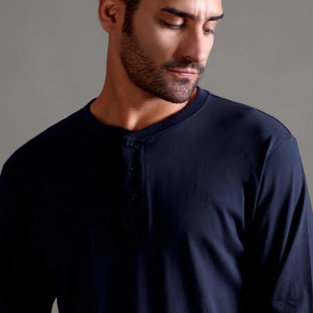 100% Pure Supima Cotton Henley Full Sleeve - Night Fall (Navy) - Image 2