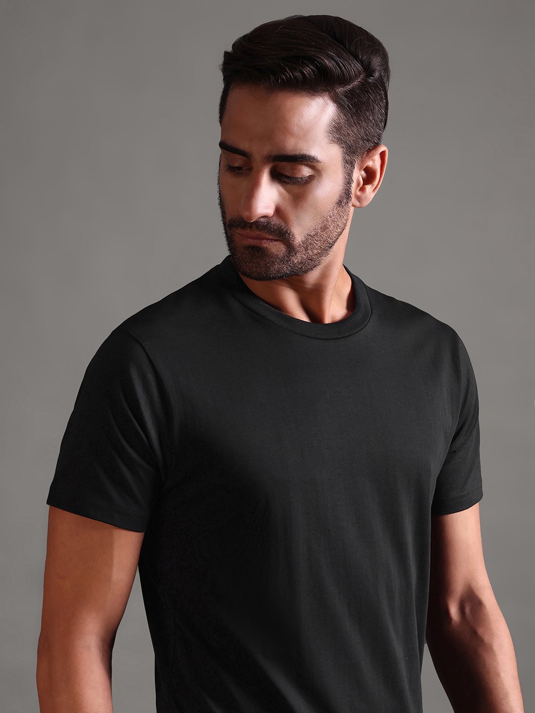 100% Pure Supima Cotton Crew Neck - Black - Image 2