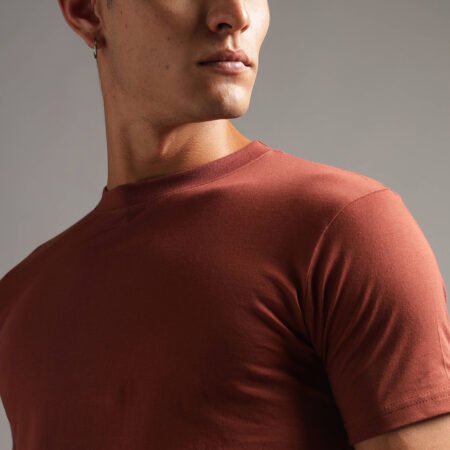 100% Pure Supima Cotton Crew Neck - Rust (Deep Maroon) - Image 2