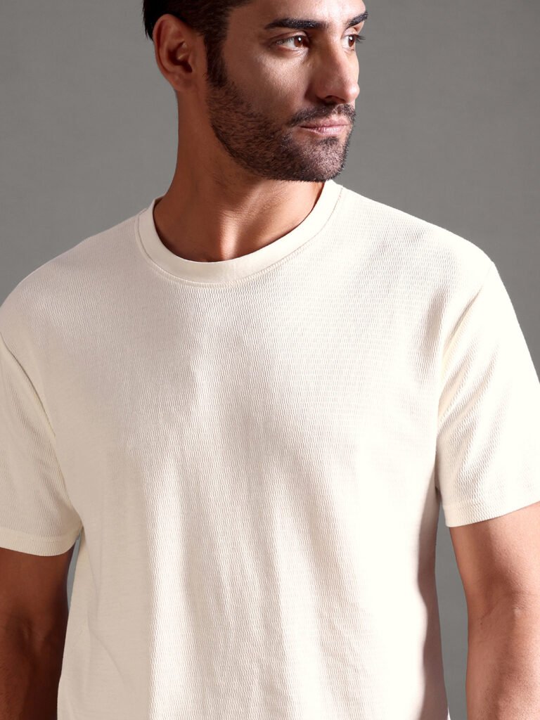 Eyelet Waffle Textured Crew Neck - Off White