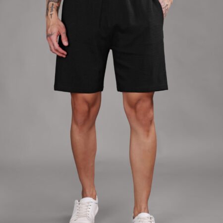 Ribbed Cotton Shorts with Zip Pocket - Black (350 GSM - Heavy) - Image 2