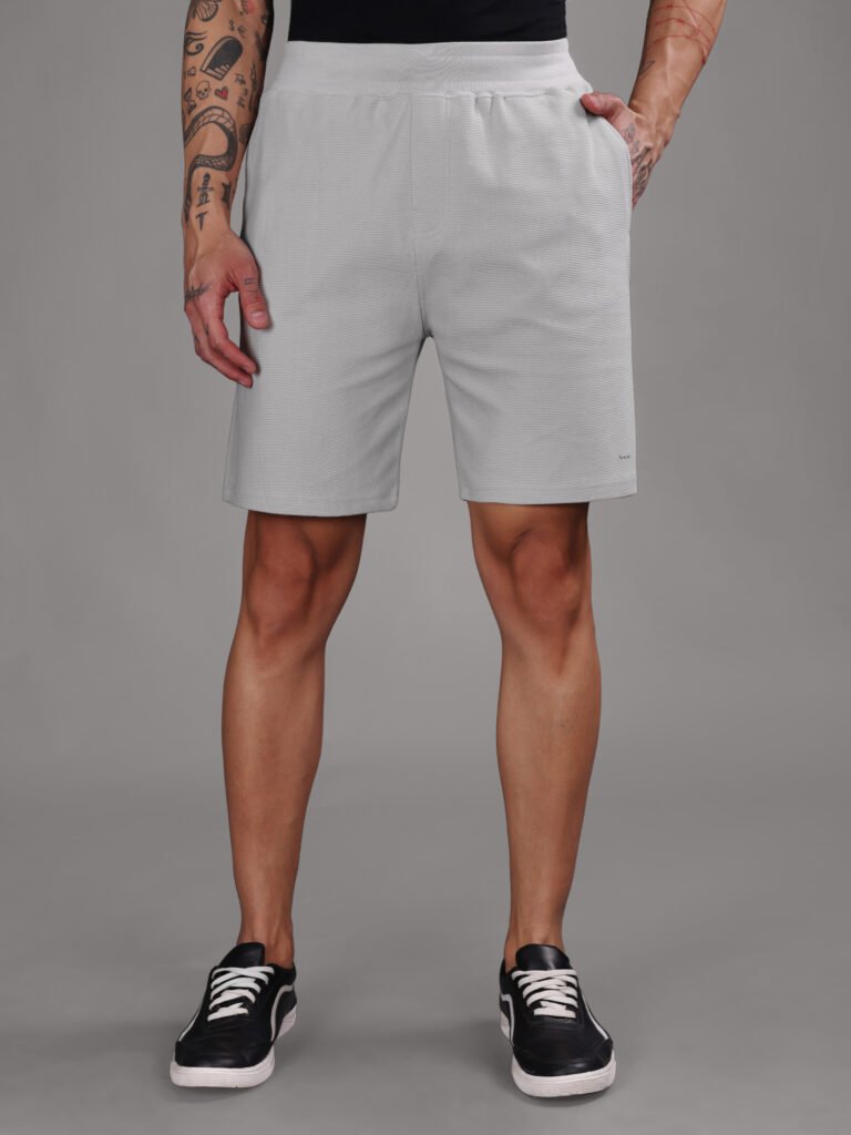 Ribbed Cotton Shorts with Zip Pocket - Grey (350 GSM - Heavy)