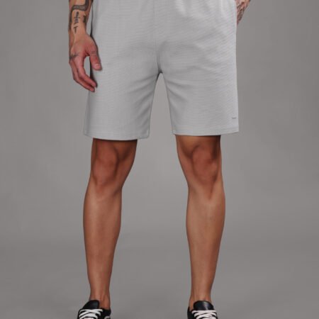 Ribbed Cotton Shorts with Zip Pocket - Grey (350 GSM - Heavy) - Image 2