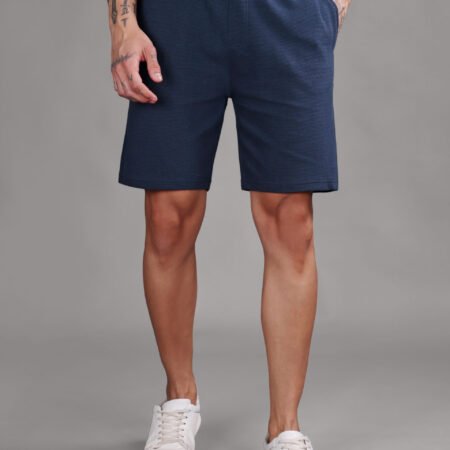 Ribbed Cotton Shorts with Zip Pocket - Navy Blue (350 GSM - Heavy) - Image 2