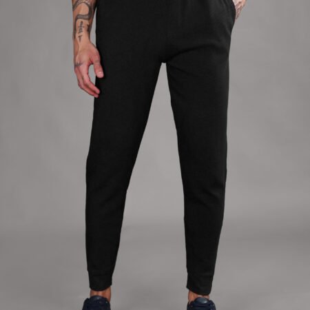 Ribbed Cotton Track Pant with Zip Pocket - Black (350 GSM - Heavy) - Image 2