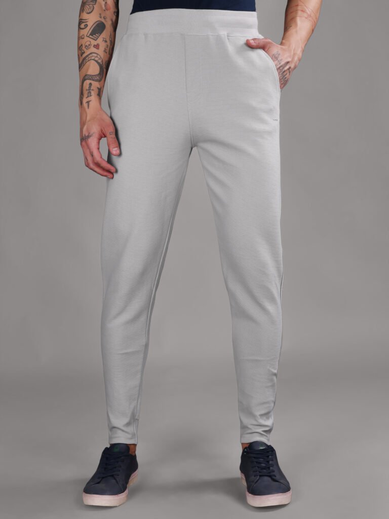 Ribbed Cotton Track Pant with Zip Pocket - Grey (350 GSM - Heavy)