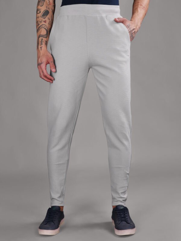 Ribbed Cotton Track Pant with Zip Pocket - Grey (350 GSM - Heavy)