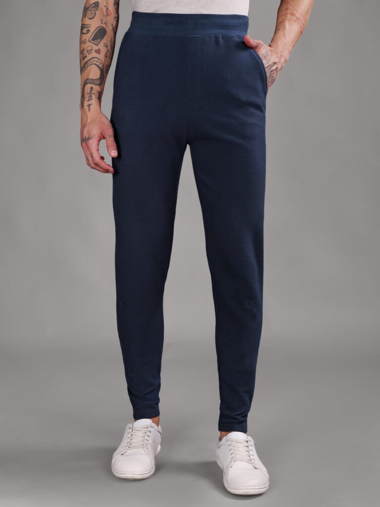 Ribbed Cotton Track Pant with Zip Pocket - Navy Blue (350 GSM - Heavy)