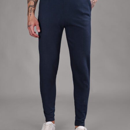 Ribbed Cotton Track Pant with Zip Pocket - Navy Blue (350 GSM - Heavy) - Image 2