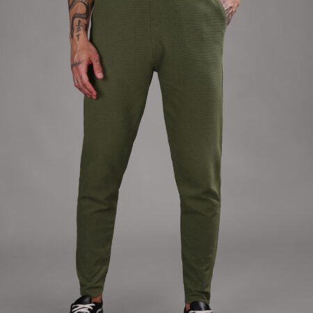 Ribbed Cotton Track Pant with Zip Pocket - Olive Green (350 GSM - Heavy) - Image 2