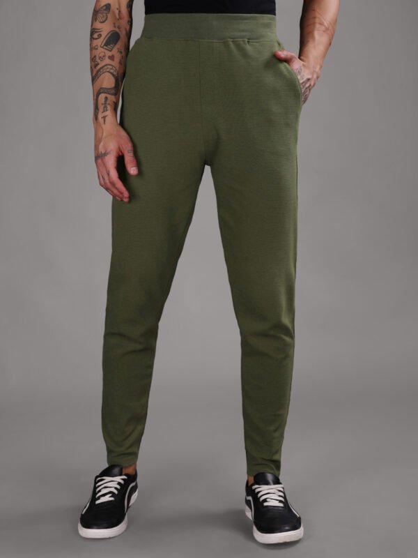 Ribbed Cotton Track Pant with Zip Pocket - Olive Green (350 GSM - Heavy)