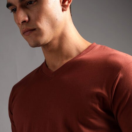100% Pure Supima Cotton V Neck - Rust (Deep Maroon) - Image 2