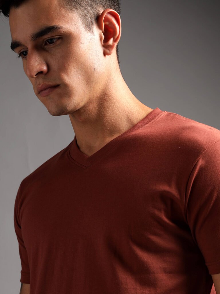 100% Pure Supima Cotton V Neck - Rust (Deep Maroon)