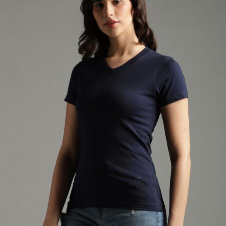 100% Pure Supima Cotton V Neck - Night Fall (Navy) (W) - Image 2