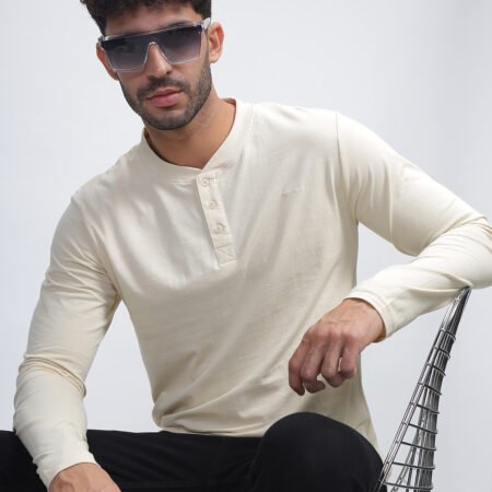 100% Pure Supima Cotton Henley Full Sleeve - Beach (Beige) - Image 2