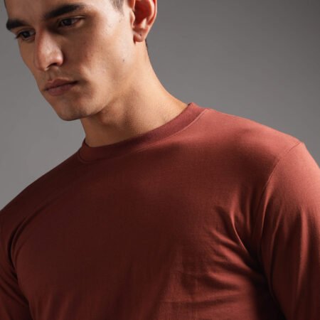 100% Pure Supima Cotton Crew Neck Full Sleeve - Rust (Deep Maroon) - Image 2