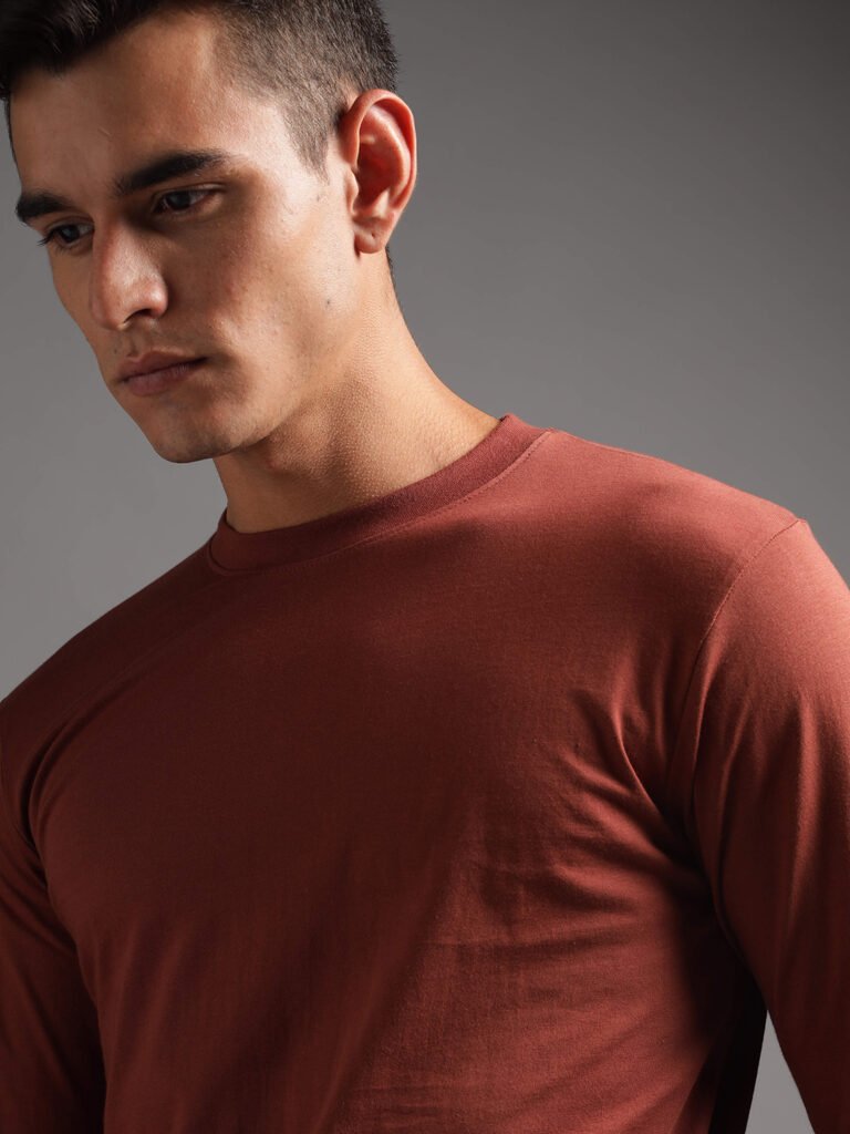 100% Pure Supima Cotton Crew Neck Full Sleeve - Rust (Deep Maroon)