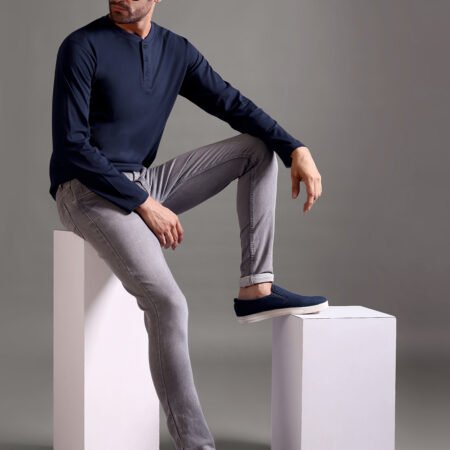 100% Pure Supima Cotton Henley Full Sleeve - Night Fall (Navy) - Image 3