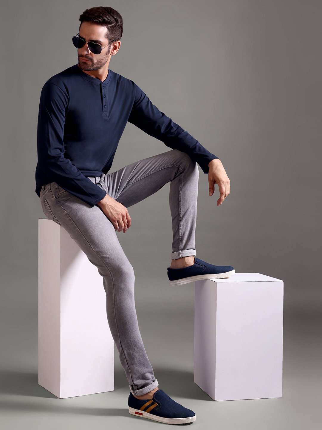 100% Pure Supima Cotton Henley Full Sleeve - Night Fall (Navy) - Image 3