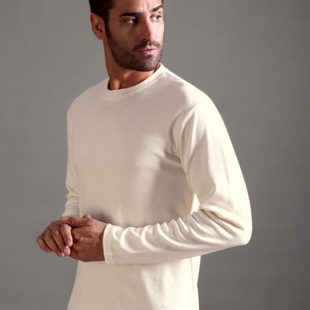 Eyelet Waffle Textured Crew Neck Full Sleeve - Off White - Image 4