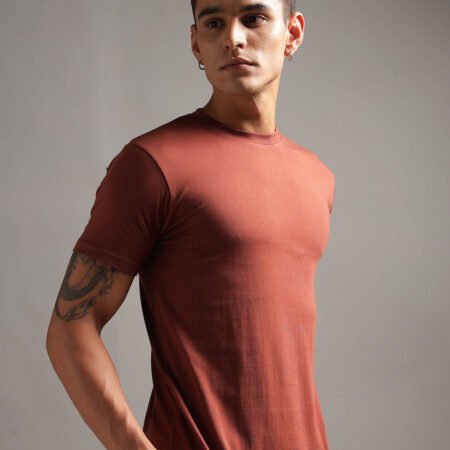 100% Pure Supima Cotton Crew Neck - Rust (Deep Maroon) - Image 3